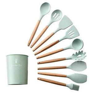 Planet Gates Green 10pcs-B 9/10/12pcs Cooking Tools Set Premium Silicone Kitchen Cooking Utensils Set With Storage Box Turner Tongs Spatula Soup Spoon
