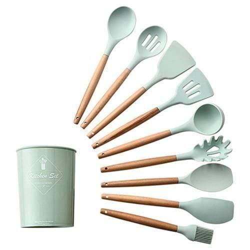 Planet Gates Green 10pcs-B 9/10/12pcs Cooking Tools Set Premium Silicone Kitchen Cooking Utensils Set With Storage Box Turner Tongs Spatula Soup Spoon