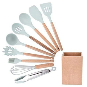 Planet Gates Green 10pcs-C 9/10/12pcs Cooking Tools Set Premium Silicone Kitchen Cooking Utensils Set With Storage Box Turner Tongs Spatula Soup Spoon
