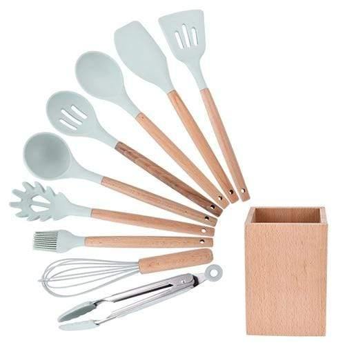 Planet Gates Green 10pcs-C 9/10/12pcs Cooking Tools Set Premium Silicone Kitchen Cooking Utensils Set With Storage Box Turner Tongs Spatula Soup Spoon