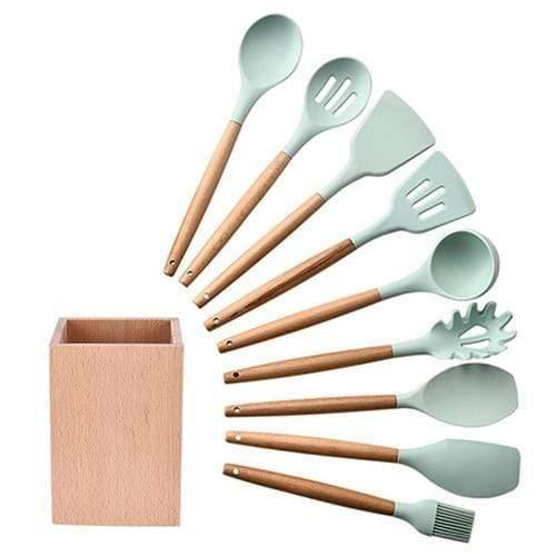 Planet Gates Green 10pcs-D 9/10/12pcs Cooking Tools Set Premium Silicone Kitchen Cooking Utensils Set With Storage Box Turner Tongs Spatula Soup Spoon