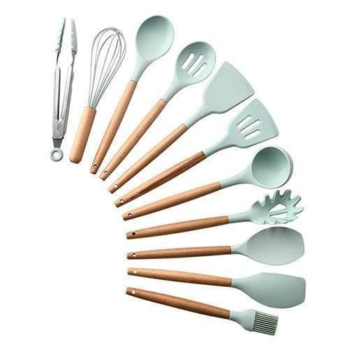 Planet Gates Green 11pcs 9/10/12pcs Cooking Tools Set Premium Silicone Kitchen Cooking Utensils Set With Storage Box Turner Tongs Spatula Soup Spoon