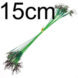 Planet Gates green 15cm 20 pcs Anti Bite Steel Fishing Line Steel Wire Leader With Swivel Fishing Accessory Lead Core Leash Fishing Wire 15CM to 25CM