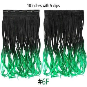 Planet Gates Green / 18inches 18" Rainbow Synthetic Hairpieces 5 Clips in Hair Extensions Long Curly Pink Purple Ombre Wigs For Women One Piece Heat Resistant
