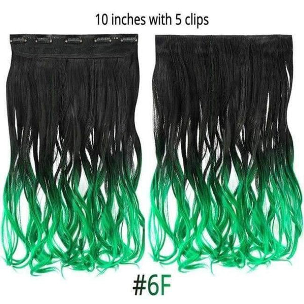 Planet Gates Green / 18inches 18" Rainbow Synthetic Hairpieces 5 Clips in Hair Extensions Long Curly Pink Purple Ombre Wigs For Women One Piece Heat Resistant