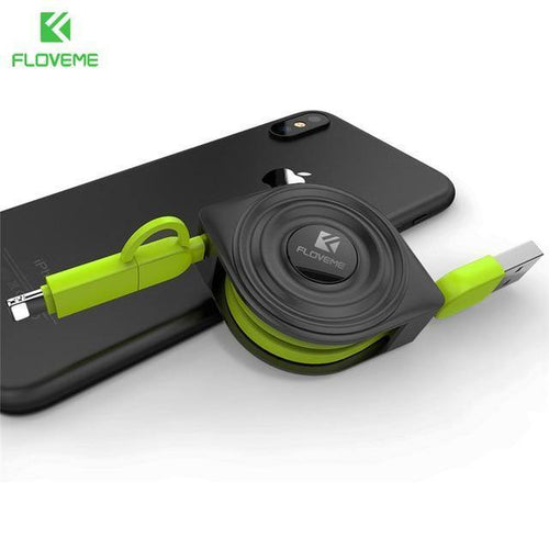 Planet Gates Green / 1m FLOVEME 2 in 1 USB Cable + Micro USB Cables Retractable Mobile Phone Charger for iPhone X 8 7 6 iPad Air 1M for Xiaomi Cabos