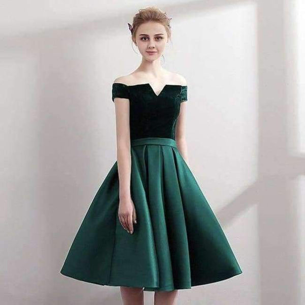Planet Gates green / 2 Boat Neck Satin Little Black Dress Elegant Short Cocktail Dresses Knee Length Prom Dresses Robe Cocktail mi Longue