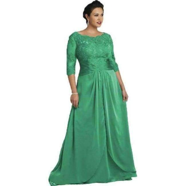 Planet Gates Green / 2 Evening Dresses Scoop With Lace Three Quarter Sleeve Grey Long Chiffon Vestido De Noche Free Shipping