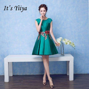 Planet Gates green / 2 Green Sleeveless Cocktail Dresses Elegant Flower Pattern Embroidery Sexy Backless Satin Cocktail Gown X060
