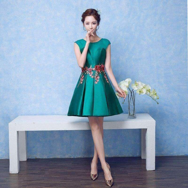 Planet Gates green / 2 Green Sleeveless Cocktail Dresses Elegant Flower Pattern Embroidery Sexy Backless Satin Cocktail Gown X060