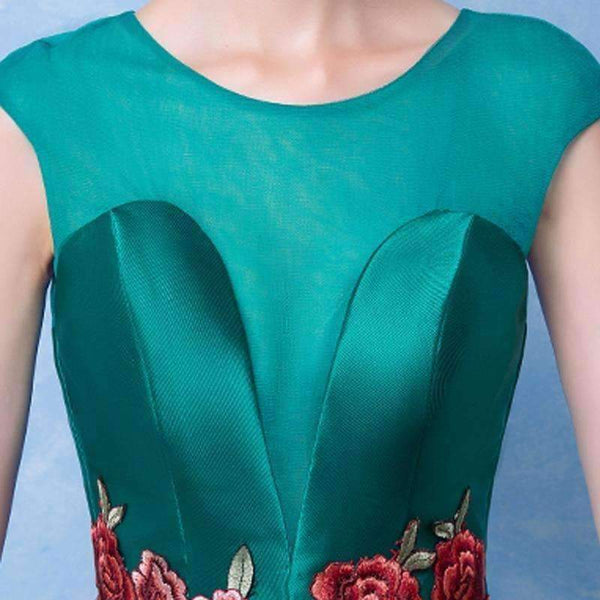 Planet Gates green / 2 Green Sleeveless Cocktail Dresses Elegant Flower Pattern Embroidery Sexy Backless Satin Cocktail Gown X060