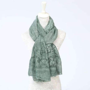 New Vintga Floral Embroidery Scarf And Wrap For Women Chinese Style 200*95 Cm Overlength Retro Flower Beach Shawl - Green / 200 X 95 Cm