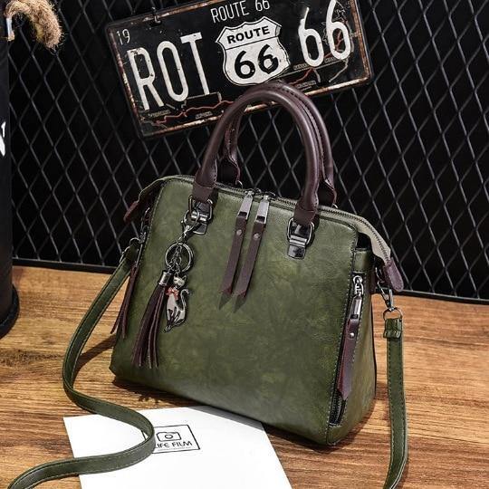 Planet Gates Green / (20cm<Max Length<30cm) Vintage Leather Ladies HandBags Women Messenger Bags TotesTassel Designer Crossbody Shoulder Bag Boston Hand Bags Hot Sale