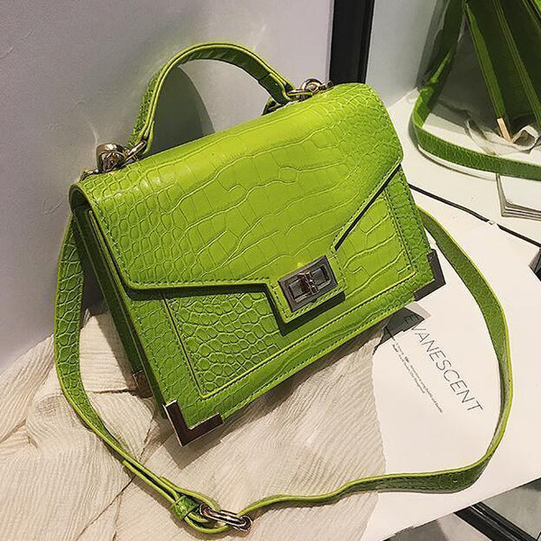 Planet Gates Green / 22 X 9 X 16 CM Retro Fashion Female Square bag  New Quality PU Leather Women bag Crocodile pattern Tote bag Lock Shoulder Messenger Bags