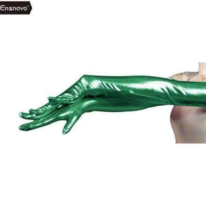 Planet Gates green / 22inch Ensnovo Women Spandex Polyester Black Shiny Metallic 22" Long Sleeve Cosplay Costumes Wet Look Opera Length Evening Gloves