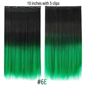 Planet Gates Green / 22inches 22" Rainbow Straight Hairpieces 5 Clips in Hair Extensions One Piece Pink Purple Ombre Synthetic Wigs For Women Heat Resistant