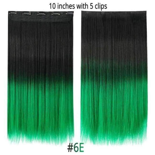 Planet Gates Green / 22inches 22" Rainbow Straight Hairpieces 5 Clips in Hair Extensions One Piece Pink Purple Ombre Synthetic Wigs For Women Heat Resistant