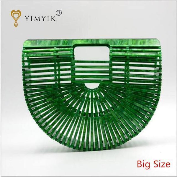 Planet Gates Green / 28cm Travel Vacation Totes Bamboo Handbag For Ladies Women Handbag Female Handmade Woven Straw Beach Bag Summer Women's Purse