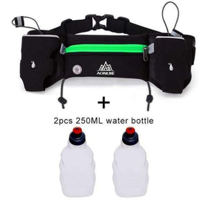Planet Gates green-2bottles / China Runing waist bags Sports Hydration Belt Bottle Holder Fanny Pack Marathon Running Reflective Adjustable Waist Belt Bags