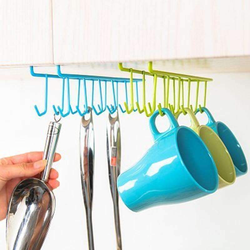Planet Gates 2Pc 12 Hooks Iron Hanging Pot Holder Pan Mug Cup Hanger Kitchen Storage Utility Cookware Hook Rack Holder Towel Hanger Organizer