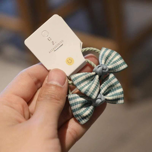 2PCS New Cute Fabric Stripe Bowknot Hair Circle Elastic Hair Bands Girls Women Barrette Hair Accessories Princess Headwear