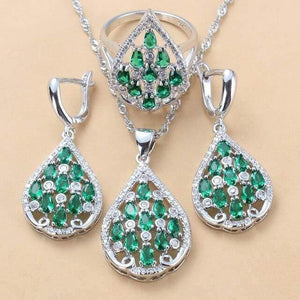 Planet Gates Green 3PCS / 8 925 Sterling Silver With Natural Stone CZ Jewelry Sets For Women Fashion Wedding Party Costume Women Sets