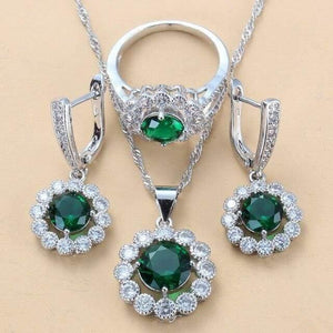 Planet Gates Green 3PCS / 8 Wedding Costume 925 Sterling Silver White Zircon Jewelry Sets For Women Bridal Accessories  Jewel