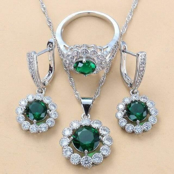 Planet Gates Green 3PCS / 8 Wedding Costume 925 Sterling Silver White Zircon Jewelry Sets For Women Bridal Accessories  Jewel