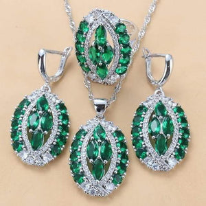 Planet Gates Green 3PCS / 9 Bridal Luxurious Wedding Accessories 925 Sterling Silver Natural Red Garnet Big Jewelry Sets For Women 6-Color 4PCS Sets
