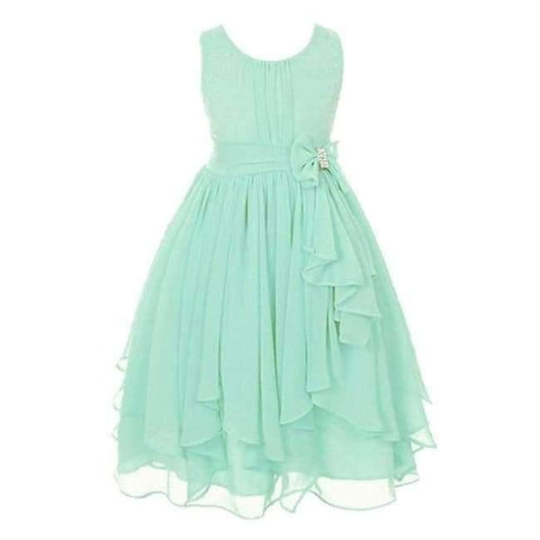 Planet Gates Green / 3T Summer Girls Princess Dress Sleeveless Bowknot Mesh Girls Party Dress 3-14 Years Kids Teenage Girls Clothing