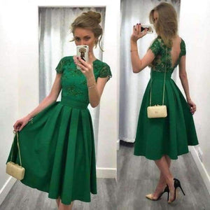 Planet Gates Green / 4 / China Cocktail Dresses 5 Solid Color Pleated Satin Lace Short Party Gown Women A-Line Backless vestidos mujer 2018 cocktail
