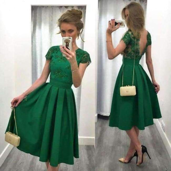 Planet Gates Green / 4 / China Cocktail Dresses 5 Solid Color Pleated Satin Lace Short Party Gown Women A-Line Backless vestidos mujer 2018 cocktail