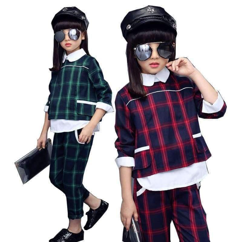 Planet Gates Green / 5 Children Girls clothing sets autumn teenage girls sport suit plaid suit school kids tracksuit for girls clothes two pieces 4~13T