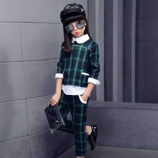 Planet Gates Green / 5 Children Girls clothing sets autumn teenage girls sport suit plaid suit school kids tracksuit for girls clothes two pieces 4~13T