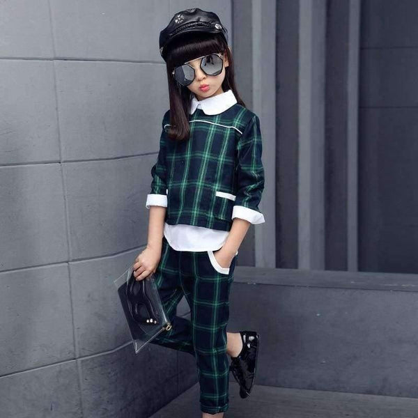 Planet Gates Green / 5 Children Girls clothing sets autumn teenage girls sport suit plaid suit school kids tracksuit for girls clothes two pieces 4~13T