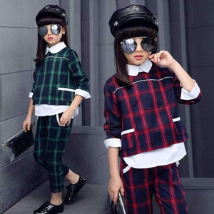 Children Girls clothing sets autumn teenage girls sport suit plaid suit school kids tracksuit for girls clothes two pieces 4~13T - Planet Gates