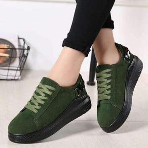 Planet Gates Green / 5 PINSEN 2017 Autumn Women Flats Women Leather Suede Lace up Platform Sneakers Thick Heel Casual Boat Shoes Ladies Oxfords Shoes