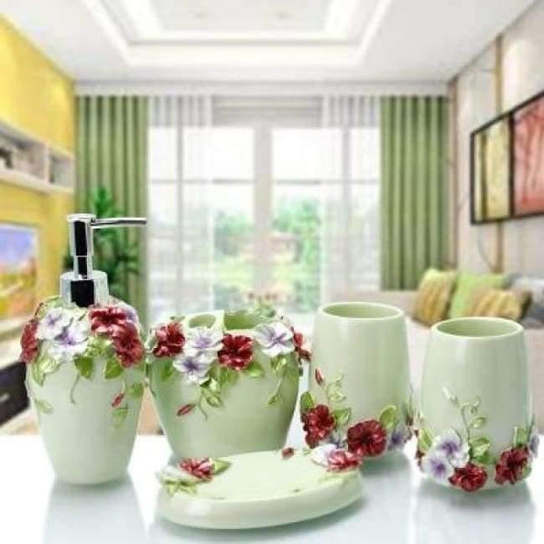 Planet Gates green 5pcs 6pcs/set Resin Bathroom Accessories Sets/Dispensers/Dishes/Toothpaste Holders/tray/Bathroom Tumblers/Bathroom Products