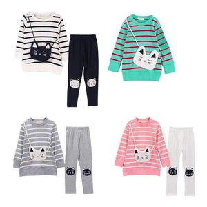 Planet Gates Green / 6 Autumn Winter Girls Clothes Set Teenage Girls Clothing Sets Strip T-Shirt+Pant 2pcs Kids Girl Sport Suit Children Clothes