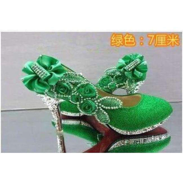 Planet Gates green 7cm / 4 2016 Glitter Gorgeous Wedding Bridal Evening Party Crystal High Heels Women Shoes Sexy Woman Pumps Fashion Bridal Shoes 9 color