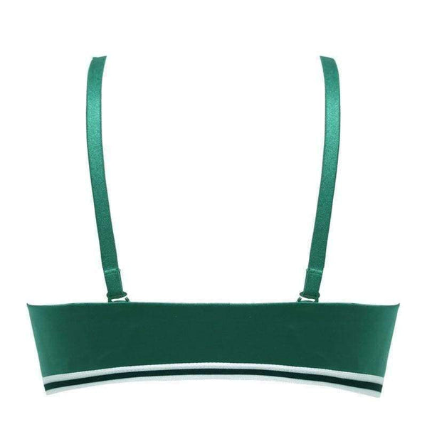 Planet Gates Green / 80C Wire Free Seamless Bra Push Up Stripe Beauty Back Glossy Bra Small Breast Gathered Sexy Green Women Underwear