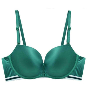 Planet Gates Green / 80C Wire Free Seamless Bra Push Up Stripe Beauty Back Glossy Bra Small Breast Gathered Sexy Green Women Underwear