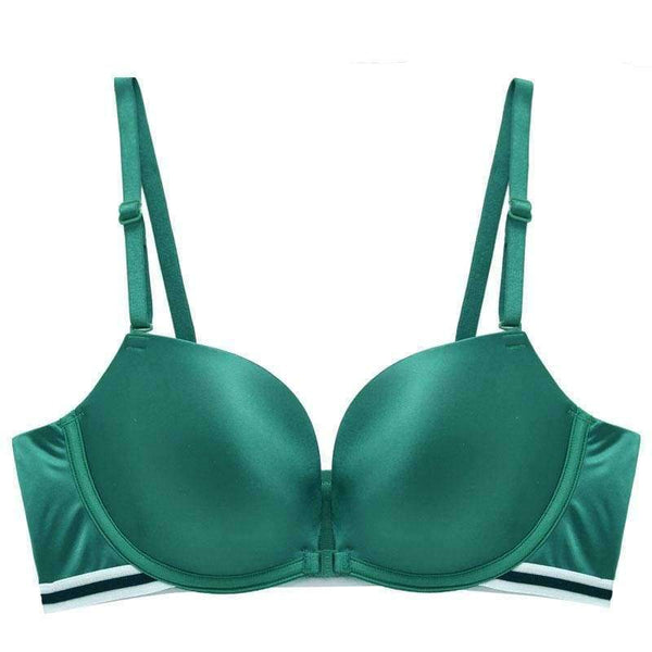 Planet Gates Green / 80C Wire Free Seamless Bra Push Up Stripe Beauty Back Glossy Bra Small Breast Gathered Sexy Green Women Underwear
