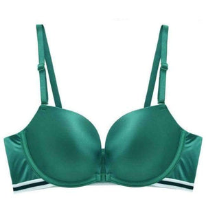Planet Gates Green / 80C Wire Free Seamless Bra Push Up Stripe Beauty Back Glossy Bra Small Breast Gathered Sexy Green Women Underwear