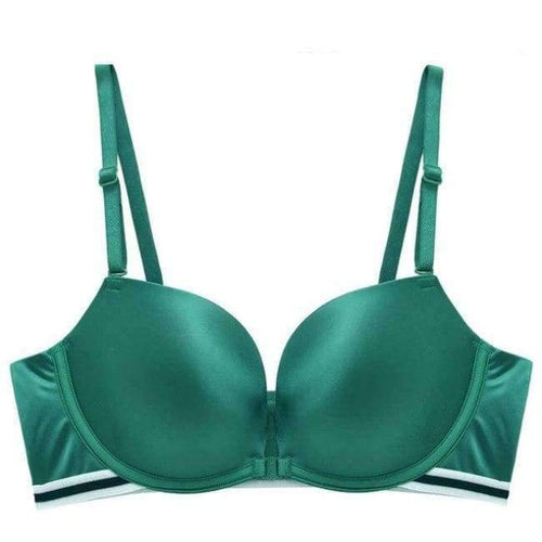 Planet Gates Green / 80C Wire Free Seamless Bra Push Up Stripe Beauty Back Glossy Bra Small Breast Gathered Sexy Green Women Underwear