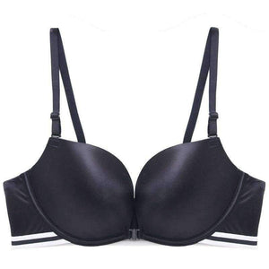 Planet Gates Green / 80C Wire Free Seamless Bra Push Up Stripe Beauty Back Glossy Bra Small Breast Gathered Sexy Green Women Underwear