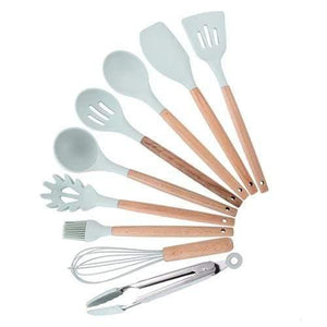 Planet Gates Green 9pcs-A 9/10/12pcs Cooking Tools Set Premium Silicone Kitchen Cooking Utensils Set With Storage Box Turner Tongs Spatula Soup Spoon