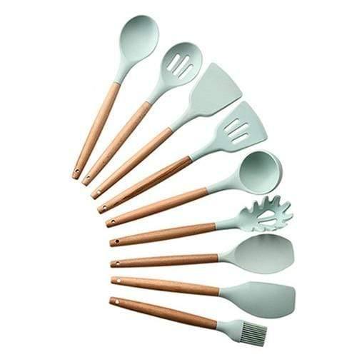 Planet Gates Green 9pcs-B 9/10/12pcs Cooking Tools Set Premium Silicone Kitchen Cooking Utensils Set With Storage Box Turner Tongs Spatula Soup Spoon