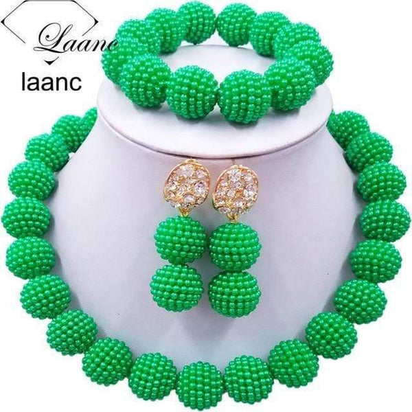 Planet Gates Green African Beads Jewelry Set for Nigerian Wedding Simulated Pearl Necklace and Earrings SP1R004