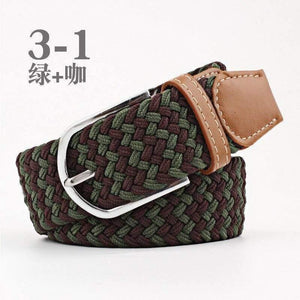 Fashion Wide Belt For Men Women Elastic Knitted Braid Jeans Dress Belt With Leather Metal Buckle Casual Belt For Unisex